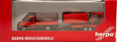 Herpa 00000 (1:87) – MAN TGE Pritsche rot, mit Plane und Verkehrssicherungsanhänger rot 