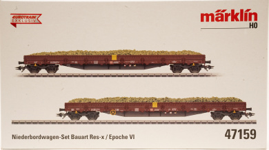 Märklin 47159 – 2-teiliges Niederbordwagen-Set Res-x der DB AG,  Ladeguteinsatz Schotter 