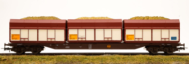 NMJ 505.401 – Containertragwagen Rps der NSB, Holzschnitzelladung 