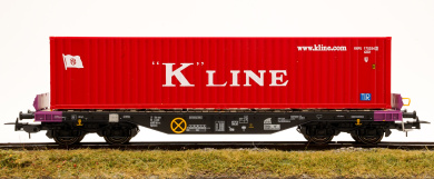 Tillig 76775 (H0) – Flachwagen Sgmmns der ERR, mit Container Beladung 