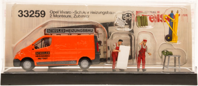 Preiser 33259 (1:87) – Opel Vivaro Schuler Heizungsbau mit Miniaturfiguren 