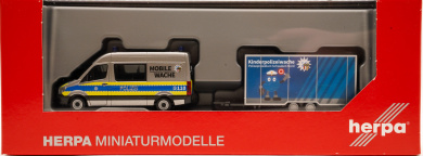 Herpa 097536 (1:87) – Mercedes-Benz Sprinter 13 Halbbus mit Anhänger Polizei Bayern / Schwaben Nord 
