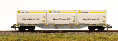 Minitrix 15519 – Container-Tragwagen Sgns 691, mit drei WoodTainer XXL Containern der DB AG 