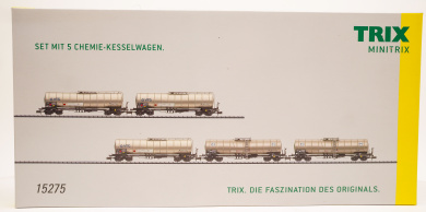 Minitrix 15275 – 5-teiliges Wagen-Set Chemie-Kesselwagen VTG / EVA der DB AG 