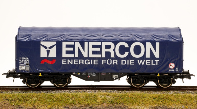 Roco 76448 – Schiebeplanenwage Shimms -Enercon- eingestellt bei der NS 