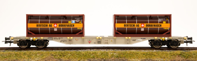Roco 77346.A (AC) – Containerwagen Sgnss -Bertschi- der SBB 