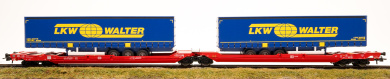 Roco 77385 – Doppeltaschen-Gelenkwagen Sdggmrs 738/T3000e -LKW WALTER- der DB AG 