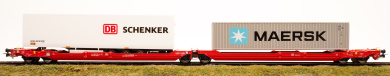 Roco 24619 (AC) – Doppeltaschen-Gelenkwagen Sdggmrs 738/T3000e -DB Schenker & Maersk- der DB AG 