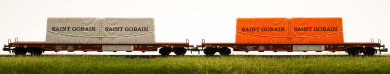 MW Modell N-CH-415a / LS Models – 2-teiliges Glas-Transportwagen -SAINT GOBAIN- der SBB 