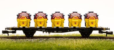 Minitrix 15957 – Behälter-Tragwagen Lbgjs 598 -Roßberg- der DB 