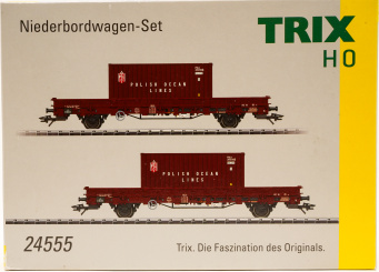 Trix 24555 (AC) – 2-teiliges Niederbordwagen-Set Typ 24Z der PKP 