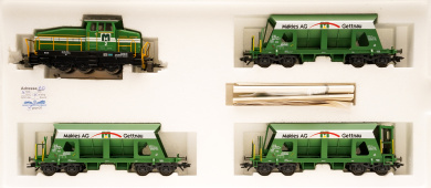 Märklin 28453 – 4-teiliger Schweizer Kies-Transportzug der Makies AG, mit Em 3/3, digital (MM) & Telex-Kupplung 