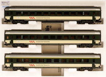 Märklin 42161 – 3-teiliges Schnellzugwagen-Set der Südostbahn (SOB), digital (MM) & Innenbeleuchtung  
