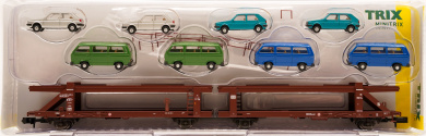 Minitrix 15441 – Autotransporteinheit Laaeks 553 der DB, beladen mit Fahrzeugen der VW AG 
