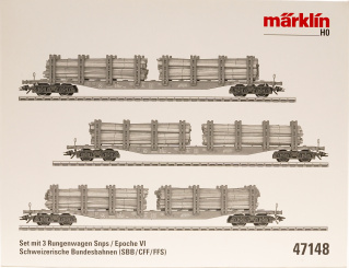 Märklin 47148 – 3-teiliges Rungenwagen-Set  Snps der SBB, Holzladung 