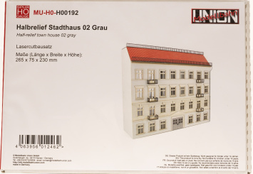 Modellbahn Union MU-H-H00192 (H0) – Bausatz Halbrelief Stadthaus 02 Grau 