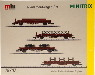 Minitrix 18707 – 4-teiliges Niederbordwagen-Set der DB 