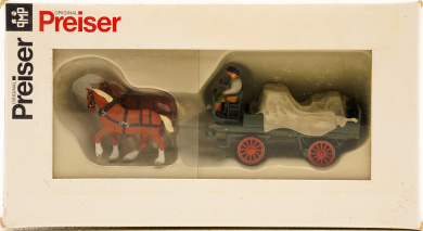 Preiser 30446 (1:87) – Lieferwagen mit Plane, Pferdegespann 