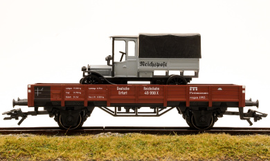Märklin 84504 – Niederbordwagen X der DRG, mit Reichspost-LKW 