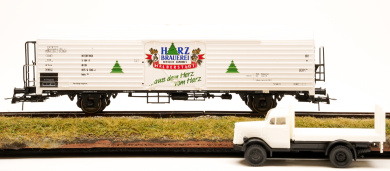 Roco 44077 – Bierwagen -Harz Brauerei- der DB, mit Opel Blitz LKW 