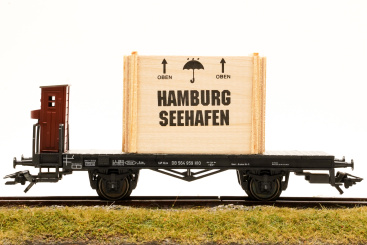 Märklin 46843 – Flachwagen H10 der DB mit Überseekiste und Lanz-Traktor 