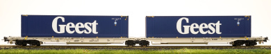 Roco 76418 – Doppeltaschen-Gelenkwagen Sdggmrss der AAE, beladen mit zwei Container Geest 