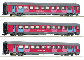 Roco 6200025 – 3-teiliges Corailwagen-Set VTU B11tu im Ouigo-Design der SNCF 