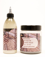 BIMM Modellbau – Gleisschotter aus echtem Basaltgestein & 250 ml Flexibler Schotterkleber 