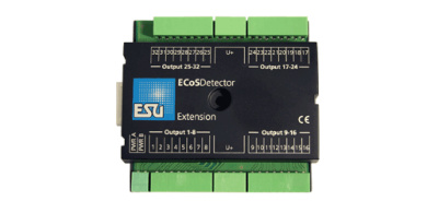 ESU 50095 – ECoSDetector Output Extension Erweiterungsmodul. Anschlussmöglichkeit für 32 Glühlämpchen/LEDs für Gleisbildstellpultausleuchtung oder Blocksignale 