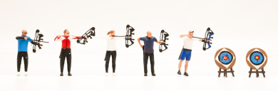 Schrumpfmich B2026S1002 – Bogenschützen Set mit 5 Figuren + Zielscheibe, handbemalt 