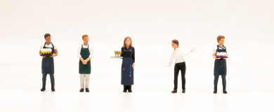 Schrumpfmich K2026S1004 – Kellner-Set mit 5 Figuren, handbemalt 