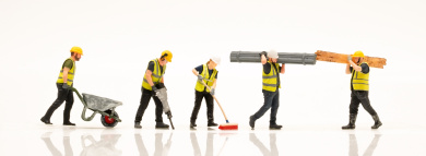 Schrumpfmich B2026A1007 – Bauarbeiter-Set mit 5 Figuren, handbemalt 
