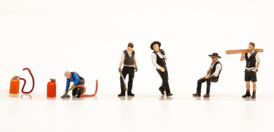 Schrumpfmich W2026D1009 – Dachdecker-Set mit 5 Figuren + Zubehör, handbemalt 