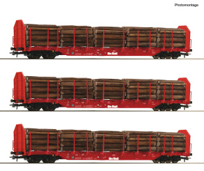 Roco 6600318 – 3-teiliges Rungenwagen-Set der OnRail, mit Rundholz-Beladung 