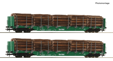 Roco 6600319 – 2-teiliges Rungenwagen-Set der OnRail, mit Rundholz-Beladung 