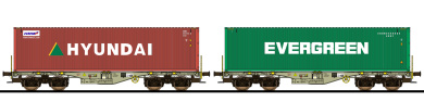 ESU 36609 – 2 Containertragwagen Sgmmns -HYUNDAI, EVERGREEN- der D-AAEC 