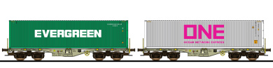 ESU 36611 – 2 Containertragwagen Sgmmns -EVERGREEN, ONE- der D-AAEC 
