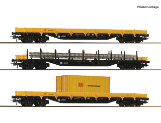 Roco 6600430 (DC) – 3-teiliges Rungenwagen-Set der DB Bahnbau 