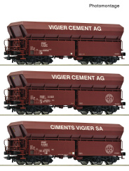 Roco 6600230 (DC) – 3-teiliges Selbstentladewagen-Set der Vigier Cement 