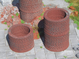 Juweela 28423 (H0) – Industrieschornstein Ziegelbau, Schlot Erweiterung, 3 Stück 