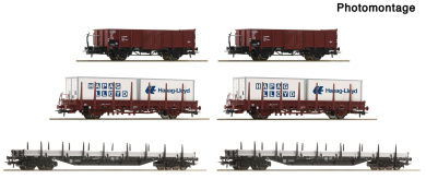 Roco 6600334 – DB 6er-Wagendisplay Rangierbahnhof – offene Güterwagen 