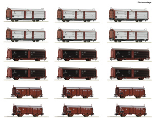Roco 6600340 – DB 18er-Wagendisplay Rangierbahnhof – Schiebedach- und Schiebewandwagen 