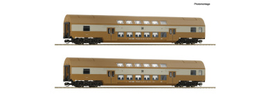 Roco 6280026 (TT) – DR Doppelstockwagen DBmue, 2er-Set, 2. Klasse, Epoche IV 