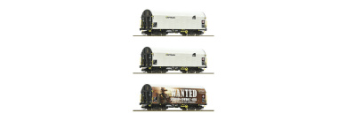 Roco 6680023 (TT) – Captrain Schiebeplanenwagen Shimmns, 3er-Set WANTED, Epoche VI 