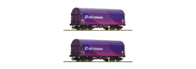 Roco 6680024 (TT) – Railrelease Schiebeplanenwagen Shimmns, 2er-Set, Epoche VI 