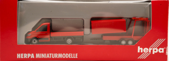 Herpa 00000 (1:87) – MAN TGE Pritsche rot, mit Plane und Verkehrssicherungsanhänger rot 