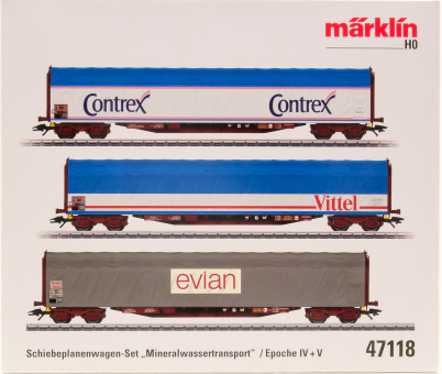 Märklin 47118 – Schiebeplanenwagen-Set Rils -Mineralwassertransport- der SNCF 