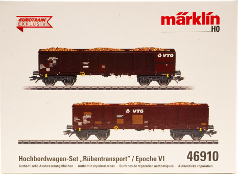 Märklin 46910 – 2-teiliges Hochbordwagen-Set Eaos  der VTG AG,  Rübentransport 