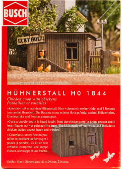Busch 1844 (1:87) – Hühnerstall mit Hühnern 