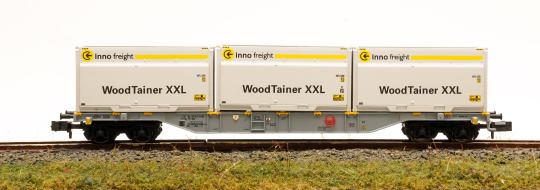 Minitrix 15519 – Container-Tragwagen Sgns 691, mit drei WoodTainer XXL Containern der DB AG 